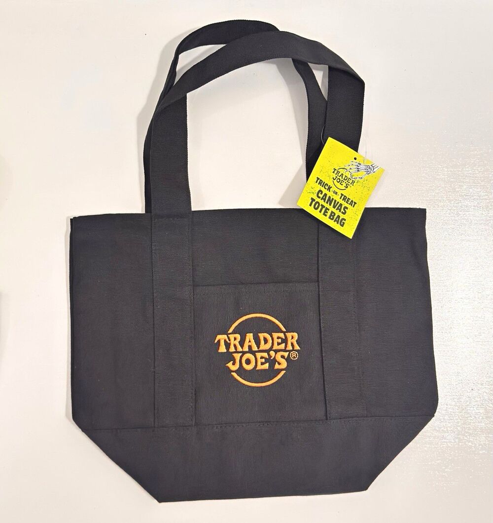 Trader Joe's Trick-or-Treat Canvas Tote Bag Foldable Solid Black